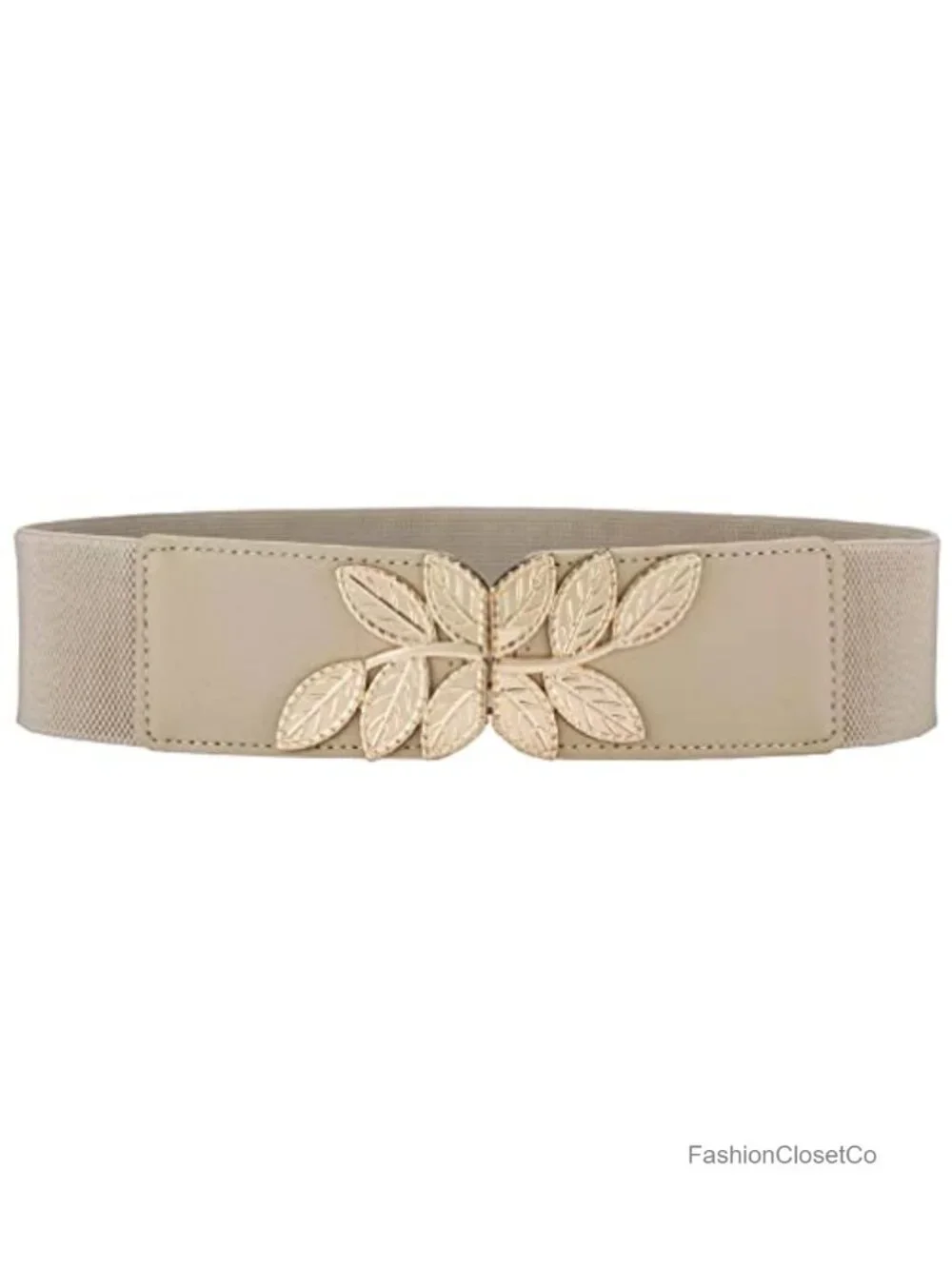 Women's Stretchy Belt Wide Vintage Leaf Buckle Elastic Waistband Dress Belt